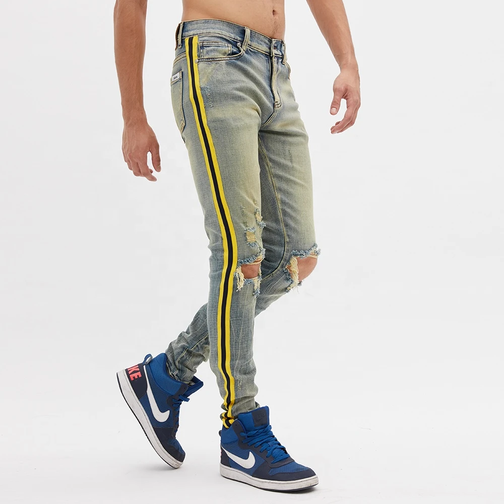 DiZNEW China Factory Custom Wholesale Side Stripe Denim Jeans Men