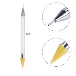 Double Side Crystal Handle Nail Drill Pen Painting Carving Nail Dotting Crayon Pen Tool