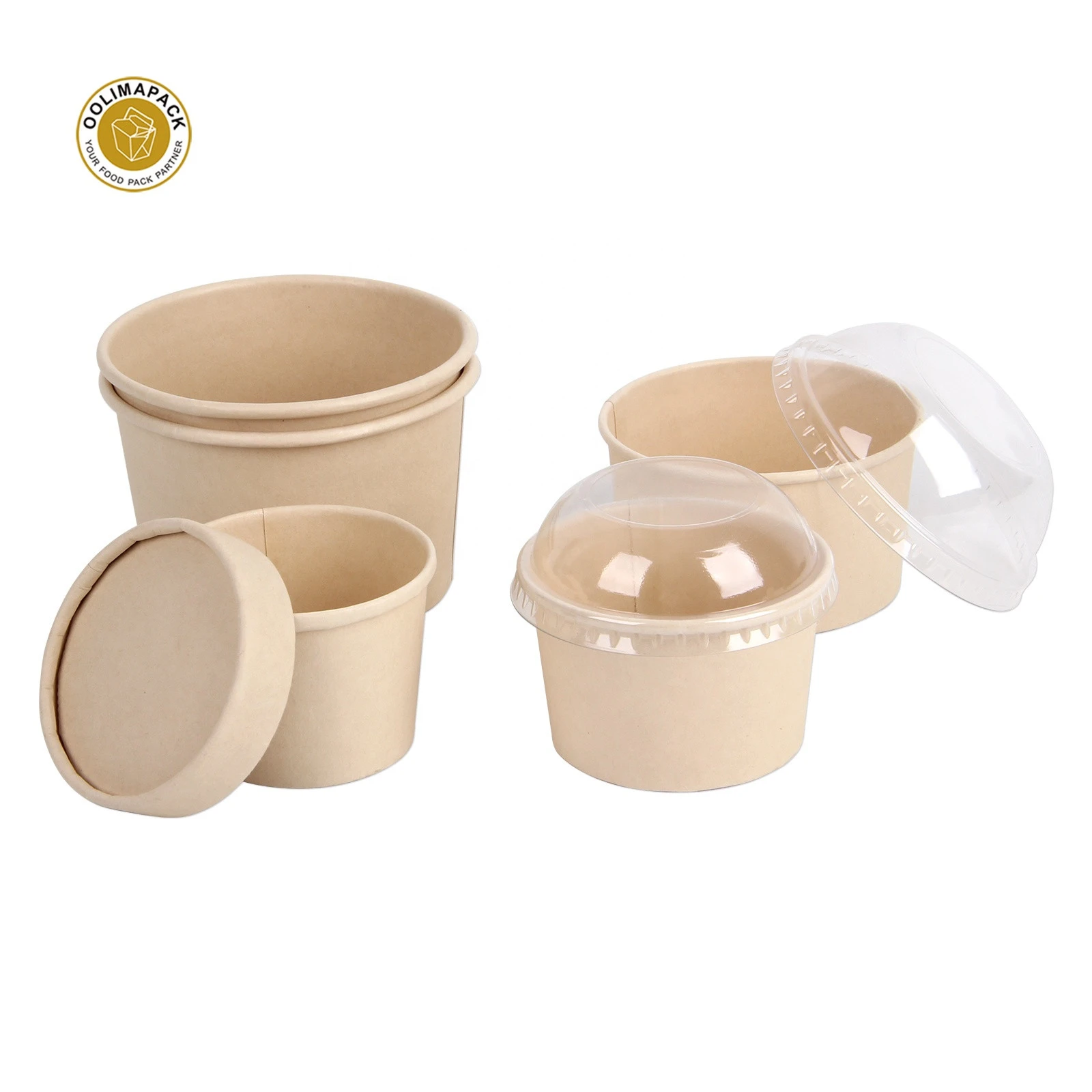 Eco-friendly compostable bamboo fiber salad bowl with PLA lid for restaurant