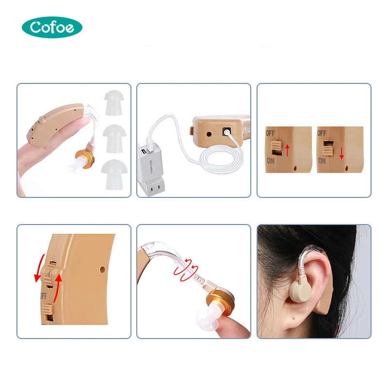 Electricity Power Rechargeable Hearing Amplifier,Old People BTE Hearing Aid Earphone