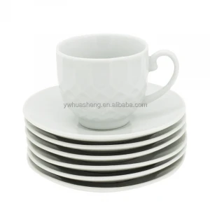 Embossed Espresso EthiopianTurkish Ceramic Coffee Cup Set With Dish Plain White Tea Cup and Saucer