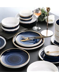 European style wholesale gold rimmed porcelain luxury dinnerware sets