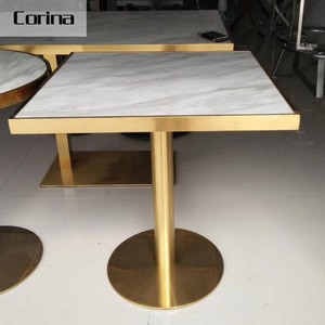Factory directly price cafe and restaurant furniture modern design metal golden tables restaurant dining table