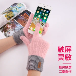 Factory  knitted warm touch screen gloves women autumn and winter men&#x27;s fashion wool plus velvet thick gloves