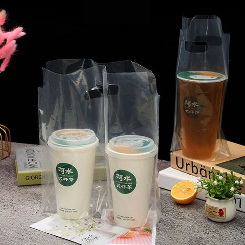 Factory Plastic Bag Wholesale Take away boba tea cup bags customized frosted clear plastic bag