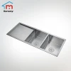 Factory price double bowl stainless steel kitchen sink with drainboard Australia