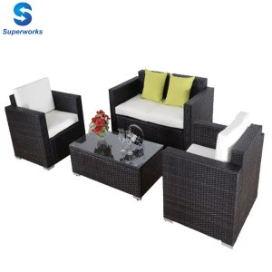 Family Garden Furniture Dining Set New Modern Outdoor Rattan Chairs and Table Wood table Ding Set