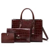 Fashion crocodile 3 piece crossbody purse pu leather ladies bags handbag set