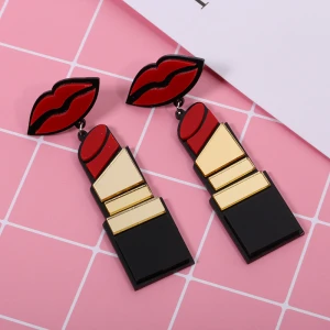 Fashion Girls Jewelry Exaggerated Geometric Acrylic Dangle Earrings Creative Red Lip With Lipstick Pendant Acrylic Earrings