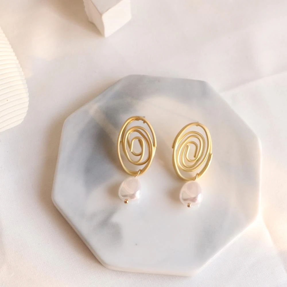 Fashion Imitation Pearl Drop Earring Geometric Gold Color Metal Dangle Earring Za Jewelry Women Gift