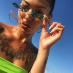 Fire Flame Custom Logo Promotion Sunglasses,  Women Rimless Wave Trendy Sunglasses Sun Glasses