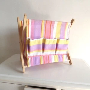 folding fabric and wooden magazine rack for tabletop