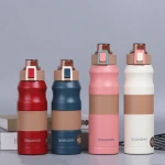Food grade 304 stainless steel double walled insulated water bottles thermos flask thermal bottles with carry handle