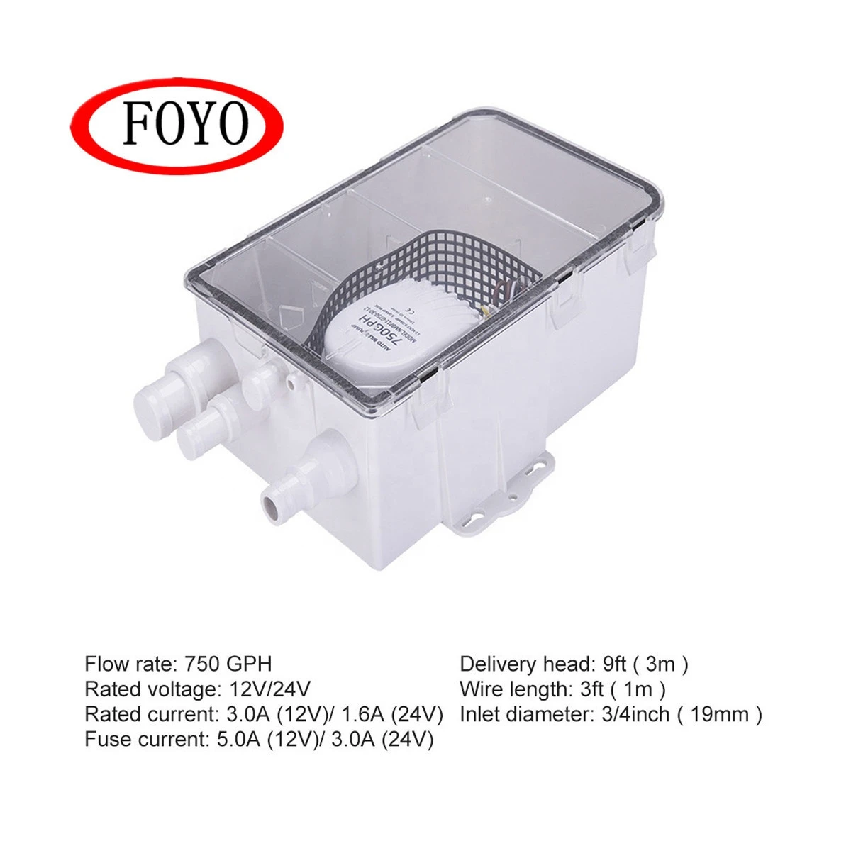 Foyo Brand Hot Sale Marine 24V 600 GPH Shower Sump Pump Drain Kit System for Boat and Sailboat