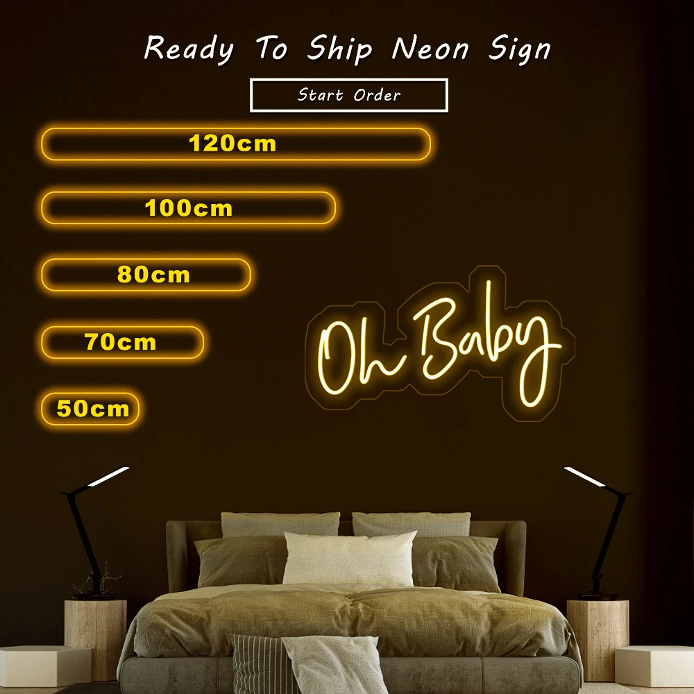 Free Shipping Drop Shipping Acrylic Silicone Neon Light Electronic Letter 50CM Oh Baby Custom Led Neon Sign