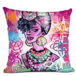 G&amp;D Cute Cartoon Girl Creative Linen Decorative African Throw Pillow Case