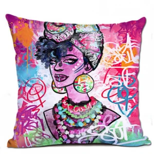 G&amp;D Cute Cartoon Girl Creative Linen Decorative African Throw Pillow Case