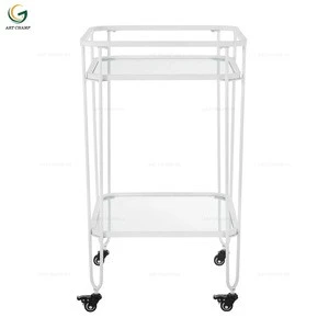 Glass Top Modern X Shaped Silver Iron Bar Cart Hotel Trolley