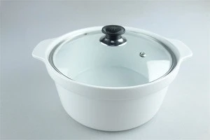 Great White Ceramic Cooking Pot With Two Handles, Porcelain Tureen With glass cover