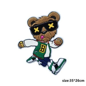 GUGUTREE embroidery big chenille bear patches for denim jeans,animal cartoon badges DIY jackets,appliques bears patch AL-204317