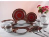 GUIXIN Round Full Printing Round 15-Piece Porcelain Dinnerware Set for Banquet, Service for 6, Red