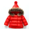 Hao Baby Winter Boy Girl Hooded Coat Thickening Real Fur Collar Zipper Coat Child Jacket