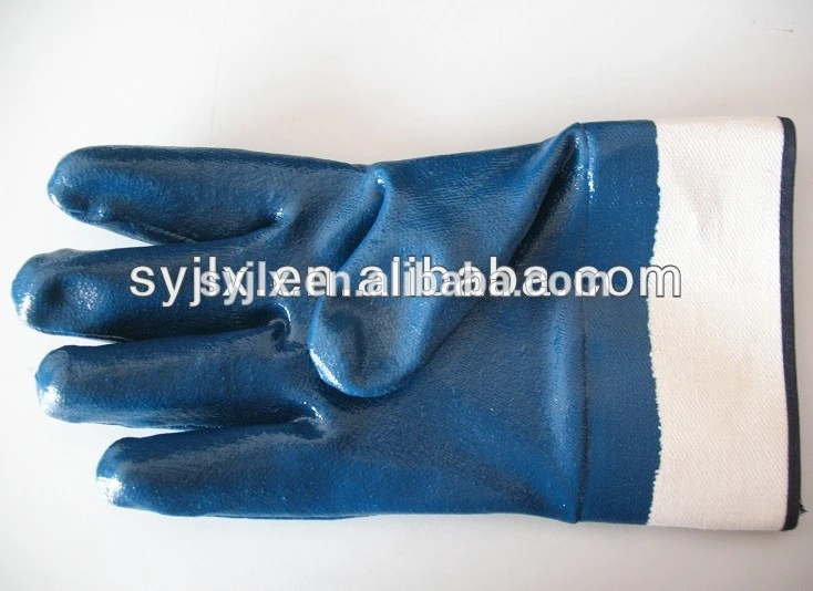 Heavy duty work blue fully coated nitrile safety gloves