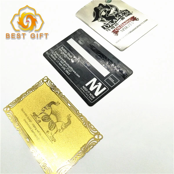 High end Creative Custom individual Design Etching Metal Gold Black Business Card Vip Card