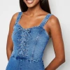High Fashion Hot Sell Casual Woman Dress Blue Lace Up Denim Bodycon Dress