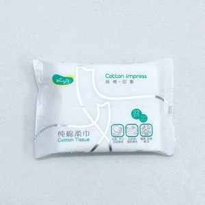 High quality  32 piece  dry&wet dual use  cotton tissue