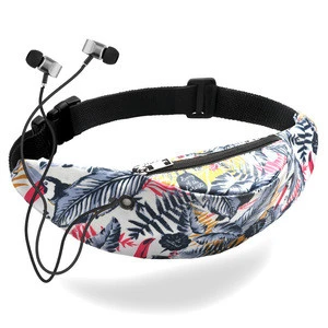 High Quality 3D digital printing flamingo headphone Jack sport waist bag waterproof chest bag