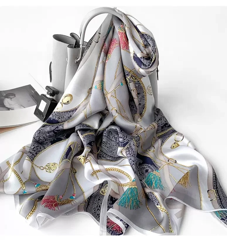 High quality fascinating crimping process digital print custom silk scarf women