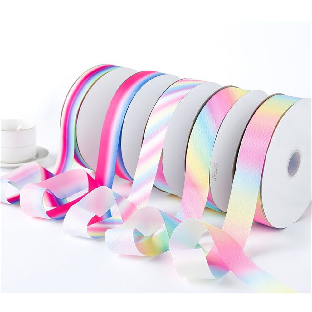 High Quality Polyester Grosgrain Ribbon Printed Rainbow Ribbon