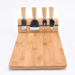 High Quality Useful Kitchen  4 Piece Stainless Steel  Knife Bamboo Cheese Board With Magnets