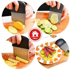 Himi Crinkle Cutter and French Fry Slicer - Salad Chopping Knife and Vegetable Steel Blade Cutting Tool
