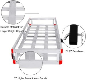 Hitch Mount Cargo Carrier, Aluminum Luggage Basket Rack Fits 2&quot;