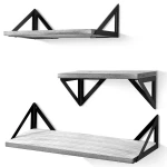 Home Decor Rustic Floating Book Decorative Wooden Vintage Black Metal Solid Wood Mount Hanging Floating Wall Shelf
