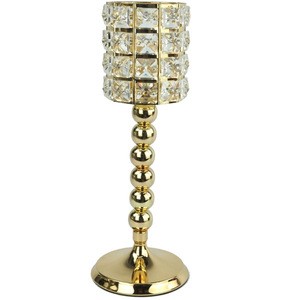 Home decoration use and metal candle holder , gold flower vase , crystal candle stand