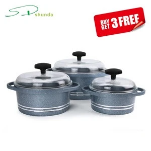 Hot Fashion Cooking Tools Electric and Gas Induction Aluminum Pasta Soup Pot 3 Pieces Ceramic Coating Nonstick Cookware Set