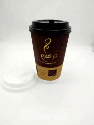 Hot sale 16oz 450ml raw material good quality insulated single pe ripple wall corrugated disposable paper cup for hot drink