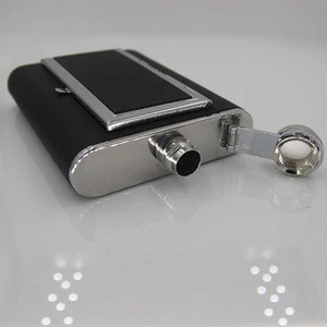 Hot Sale Cigarettes Case Stainless Steel Hip Flask 5/6 OZ Black PU Leather with Funnel Home and Outdoor Sport