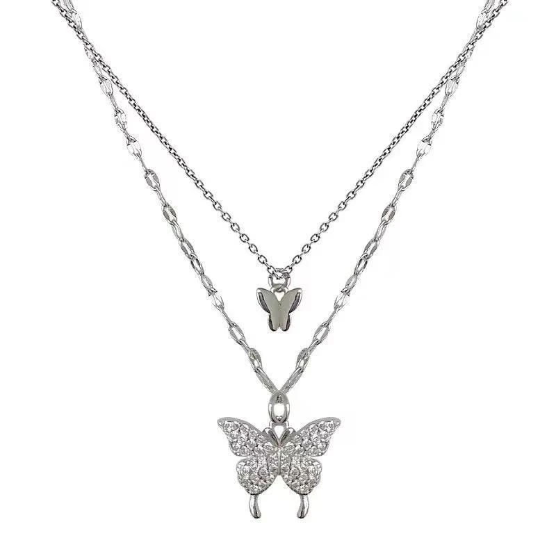 Hot sale Luxury Personality Clavicle Chain necklace Sets butterfly stainless steel diamond Necklace Butterfly Diamond Necklace