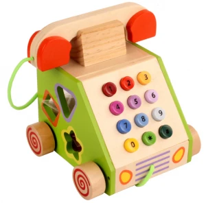 Hot sale new items wooden toys telephone wooden multifunction telephone toys wooden phone call toys