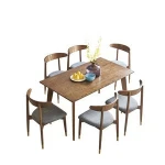 Hot Sale Nordic Furniture Wooden Bronze Color Rectangular Dinning Table 6 Chairs Set