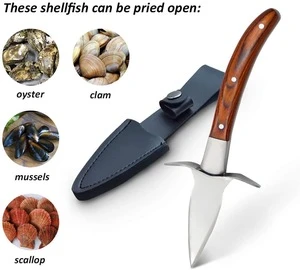 Hot selling Premium Quality 5-leve Protection Oyster Shucking Knife mitts kit wood handle oyster opener knife set