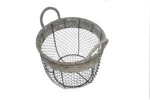 Household Sundries Plastic Rattan Storage Basket Metal Wire Laundry basket handmade PP rattan Luandry Basket with handle