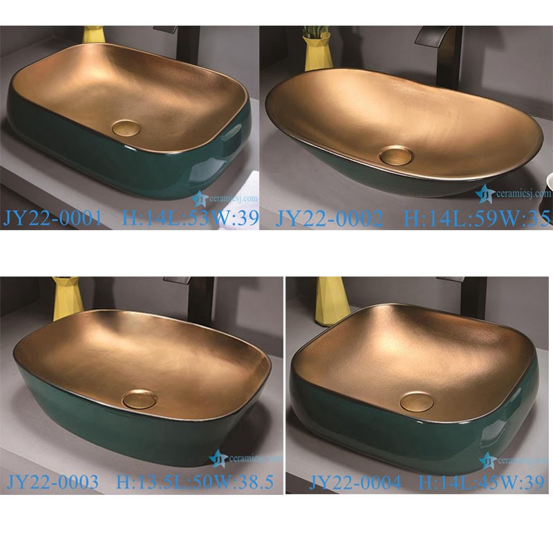 Jingdezhen Ceramic Green Gold Counter Top Wash Sink Bathroom Wash Basin
