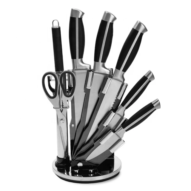 Kitchen knives 9pcs 3cr13 handle kitchen knife set with TPR handle and acrylics block