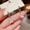 Korean Opal Flower Statement Earrings Summer Cats Eye Cabochon Hoop Earrings Jewelry For Women