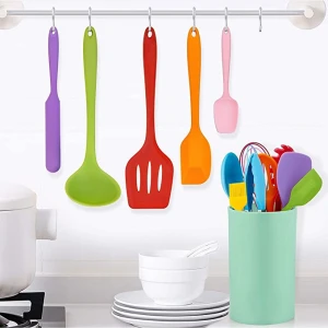 KU06 14 Pcs Kitchen Non-Stick Silicone Spoon Rest Cooking Utensils Kitchen Tongs With Silicone Tips Utensil Set